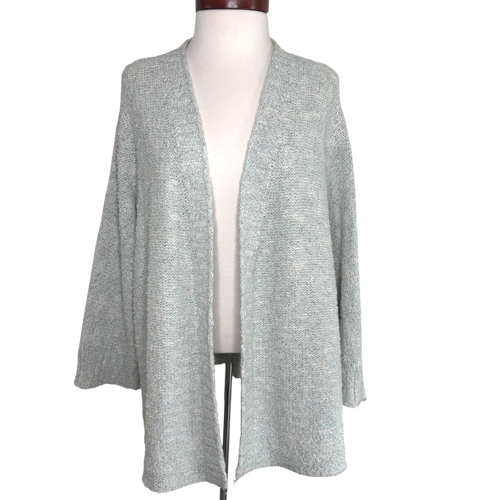 Pure Jill Light Blue Marled Open Front Cardigan L Textured Knit Coastal‎ Grandma